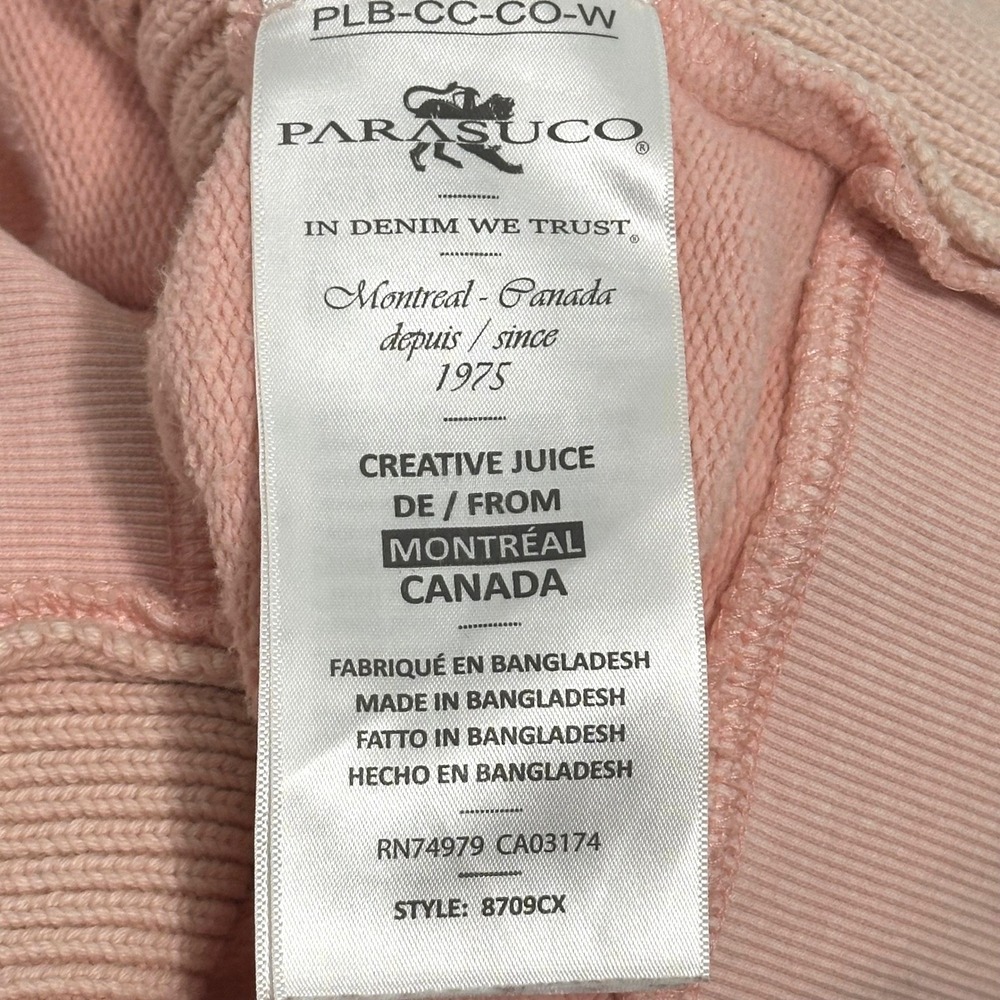 PARASUCO Pink Cable Knit Detail Cropped Hoodie Sweatshirt Women's Size S Cozy - Picture 6 of 7